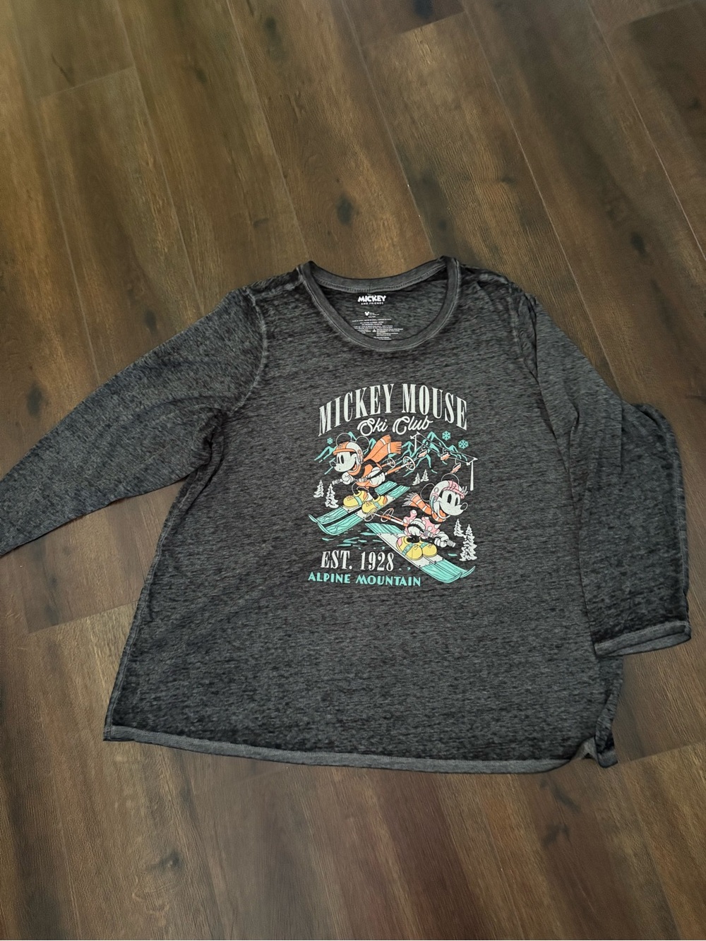 Lane Bryant Mickey Charcoal Ski Club Graphic Long Sleeve Top